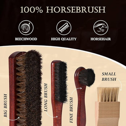 Leather Shoe Care Kit, Professional 13-Piece Shoe Polish Gift Set with Saddle Soap, Mink Oil, Horsehair Brushes and Travel Case for Business Professionals for Men Women