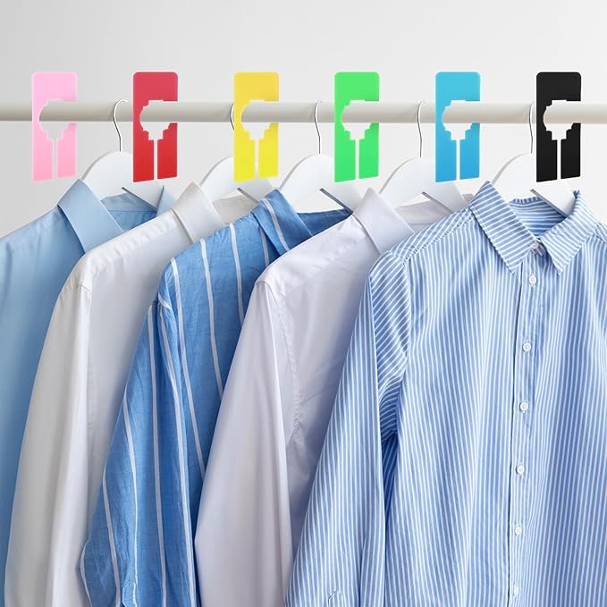 12 PCS Clothing Rack Dividers Plastic Closet Dividers for Hanging Clothes Plastic Clothing Divider Writable Reusable Separators Closets Labels Divider Size Tags for Clothings Racks Sorting, 6 Colors