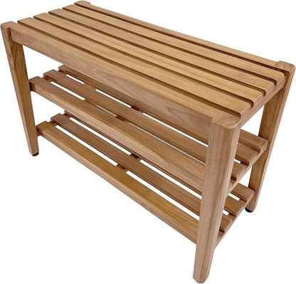 Asta Select Solid Teak 27" Shoe Rack Bench, Teak Entryway Bench, 3-Tier Shoe Storage Organizer, for Entryway, Bedroom, Bathroom and Garden, Fully Assembled, TF-91