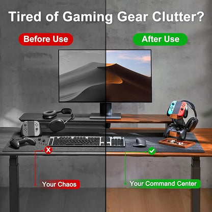 Solid Wood Controller Holder and Headphone Stand, Gaming Controller Stand for Desk, Dual Controller Organizer Rack, Fits Xbox, PS4, PS5, Gamepad, Headset Holder for Son, Husband, Boyfriend