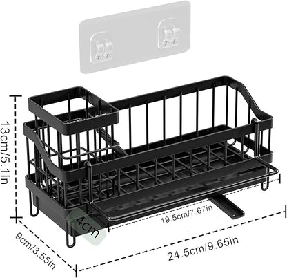 SOVGIZF Sink Caddy kitchen Organzier with High Brush Holder, Wall-Mounted Sponge Holder for Sink, Countertop Organizer Soap Dispenser Storage, Rustproof 304 Stainless Steel Kitchen Essentials