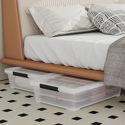 Uumitty 4Pack 40 Qt Plastic Under Bed Storage Organizer Bin Container with Secure Lids and Durable Wheels, Clear