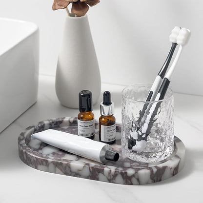 Calacatta Viola Marble Oval Trays 10"x6" - Bathroom Vanity & Kitchen Organizer Set, Stone Serving Dish for Jewelry/Perfume