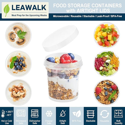 16oz 12Pack Reusable Freezer Food Storage Containers with Airtight Twist Top Lid. Overnight Oats Container with Lids BPA-Free. Plastic Soup Deli Container with Lids Microwave/Dishwasher/Freezer Safe