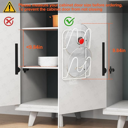 MZTOOL 2 Pack Pot-Lid-Holder, 4-Tier Pot-Lid-Organizer for Cabinet Door/Wall, No Drilling Adhesive Wall/Door Mounted Rustproof Pot-Lid-Rackr for Kitchen Organizers