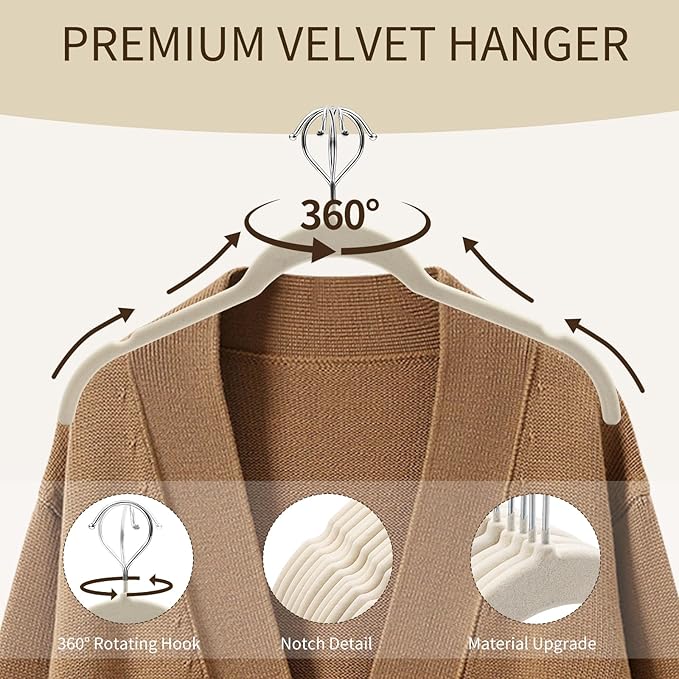 Jibrelxion 30 Pack Premium Velvet Shirt Hangers, Non-Slip Slim Flocked Felt Hangers, Space-Saving Coat Hanger with 360° Swivel Hook for Sweaters, Tops, Blouses, Strappy Dresses