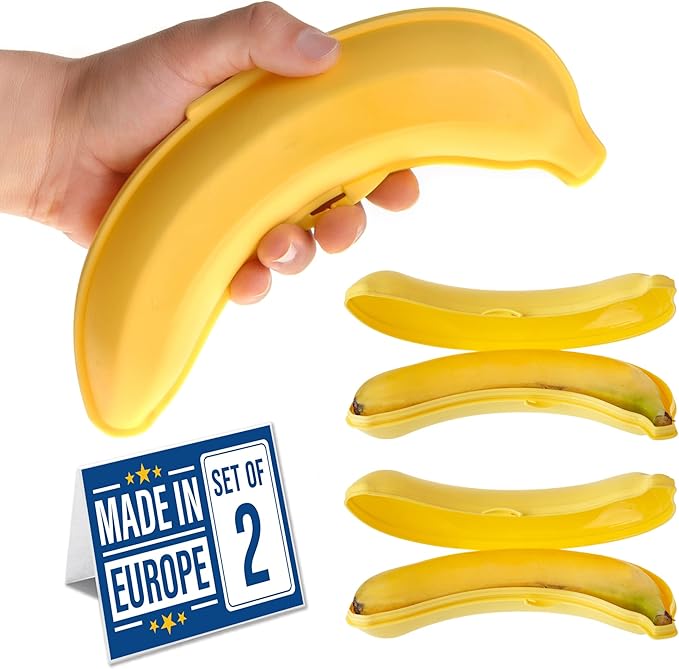 Crystalia Banana Keeper 2 Pack On The Go Outdoor Travel Case - BPA-Free Fruit Protector Portable Banana Holder Cute Carrier Storage Box (Yellow)