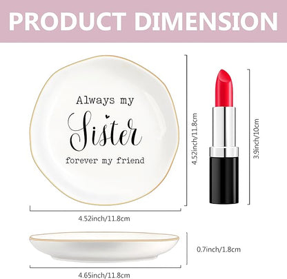 Sister Gifts, Birthday Gifts from Sister- Always My Sister Forever My Friend Jewelry Dish Trinket Tray Gifts for Birthday, BFF Soul Sister Work Bestie Gifts(White-Sister6)