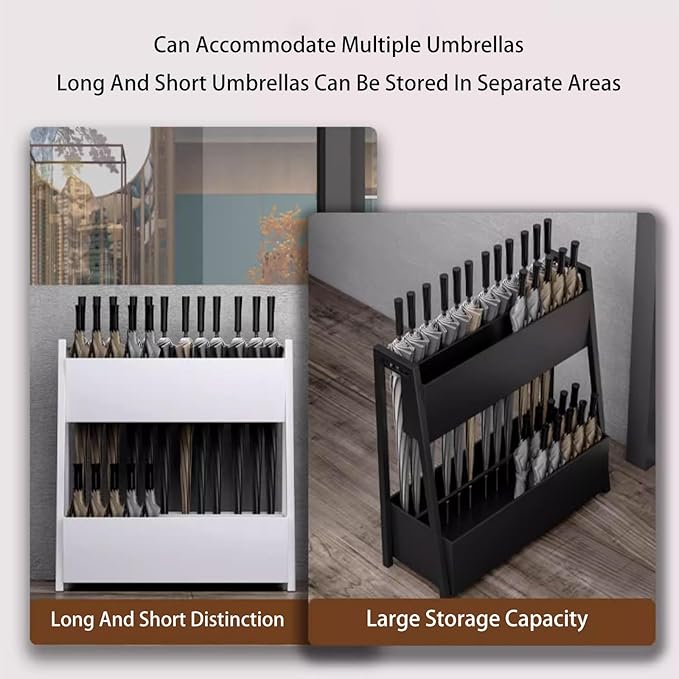 Large Capacity Umbrella Stand Rack For Entryway Commercial Umbrella Stand Metal Square Umbrella Rack Organizer Free Standing Umbrella Holder Bin No Installation Required For Home Hotel Office(Black,40