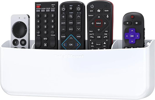 TotalMount Hole-Free Remote Holder – Eliminates The Need to Drill Holes in Your Wall (Premium White Remote Control Holder for 5 or 6 Remotes)