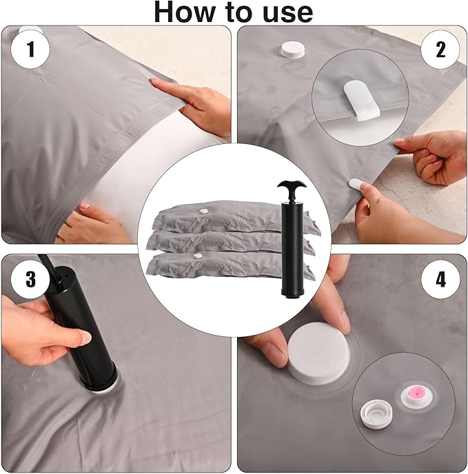 2-Pack Reusable Fabric Vacuum Seal Bags for Clothing Travel – Medium Compression Travel Essentials with Manual Pump, Tear-Resistant Oxford Cloth for Luggage, Closet & Packing Organization (Gery-2M)