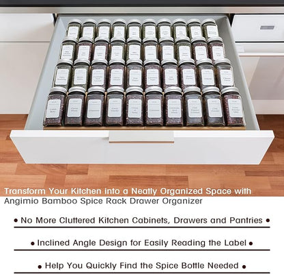 Angimio Bamboo Spice Rack Drawer Organizer - 8 Pieces Set- 9" Wide Per Piece - Combine Pieces Into 18" Wide Rack (9" or 18")