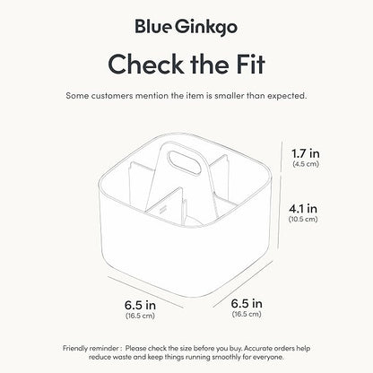 BLUE GINKGO Small Stackable Organizer Caddy – Korean-Made Portable Tote for Bathroom, Office, Crafts, or School Supplies (Square, White)