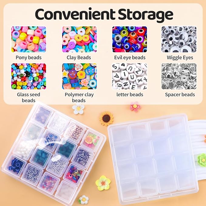 Eppingwin 16 Grids Bead Organizer, Craft Organizers and Storage, Acrylic Organizers, Plastic Bead Organizer Box for Crafts Organizing Storing