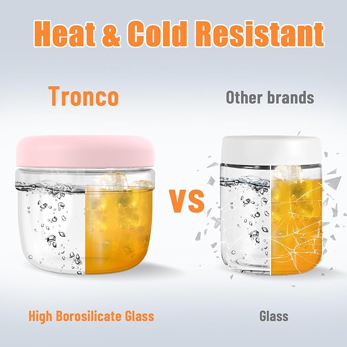 Tronco 24 oz Glass Food Storage Containers with Lids, Airtight, Leak & Spill Proof Glass Lunch Bowls for Meal Prep, Salad, Yogurt, Soup & Stew, Microwave & Dishwasher Safe, BPA-Free, Set of 1