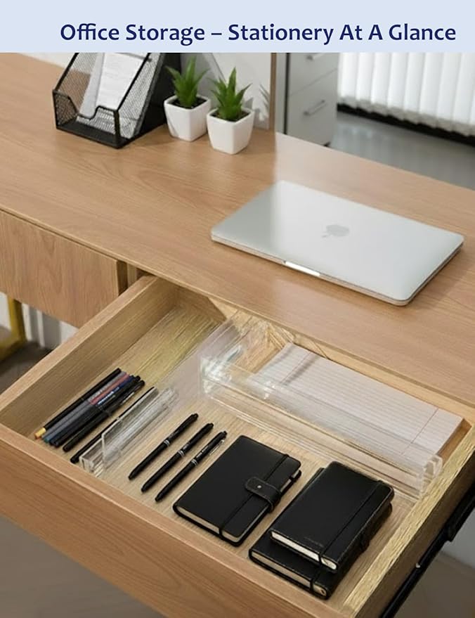 Clear Drawer Dividers with Adhesive Pads – Adjustable 3" High Plastic Organizers for Fridge, Bathroom, Dorm, RV, Clothes & Kitchen Drawers, Set of 5