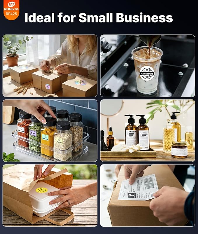 Rongta Bluetooth Shipping Label Printer, Wireless 4x6 Thermal Label Printer for Shipping Packages, Support Android, iPhone, Widely Used for Amazon, Ebay, Shopify, Etsy, UPS, Black
