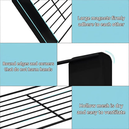 LEQ Clothes Drying Rack Magnetic Folding Shelf for Clothes and Towels, Magnet Rack Mount on Washing Machine Fridge, Durable Folding Rack for Laundry Room Bathroom Kitchen,Black