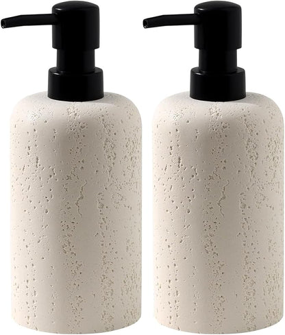 Haocoott Soap Dispensers 400mL 13.5 OZ, 2 PCS Luxurious Hand Dish Lotion Shampoo Soap Dispenser Jar, Travertine Soap Bottles Rustproof Pump for Kitchen Bathroom Countertop
