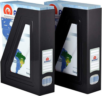 Acrimet Magazine File Holder – Vertical Rack for Documents, Folders and Mail, Durable Plastic Desk Organizer for Office & Home, Black (2 Pack)