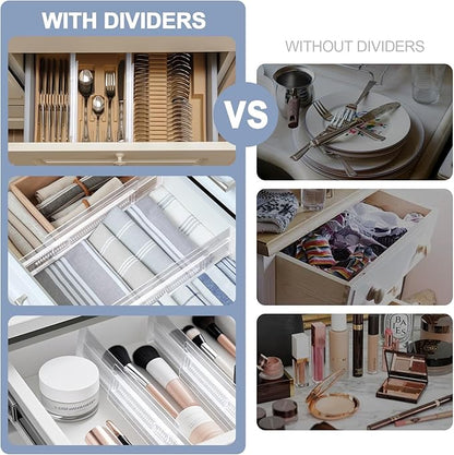 6 Pack Adjustable Drawer Dividers (11.34-19.88") 3.15" High Expandable Drawer Organizers Plastic Dresser Drawer Separators for Clothes Kitchen Bathroom Bedroom Office Storage