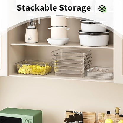 FORITRUE 1/2 4'' 6 Pack Plastic Food Pans With Lids, Clear Food Pan, Commercial Stackable Polycarbonate Freezer-Safe for Fruits Vegetables Restaurant Kitchen
