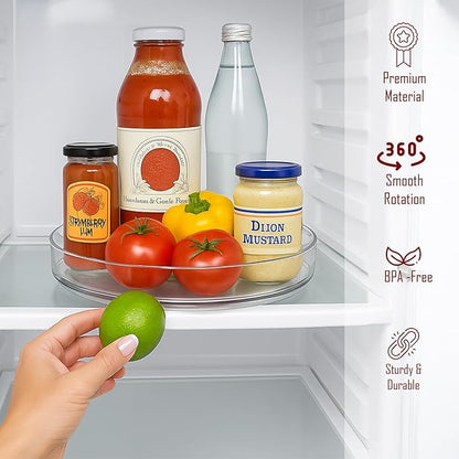 3 Pack Lazy Susan Turntable Organizer 9.25” Clear PET BPA-Free 360° Rotating Storage with Non-Skid Base & Raised Rim Thick Shatter- Plastic Spice Rack for Kitchen Cabinet, Pantry, Fridge & Bathroom