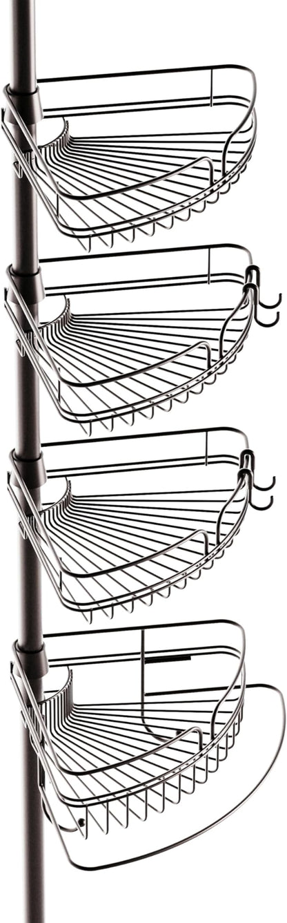Zenna Home Tension Pole Shower Caddy Corner Organizer, Adjustable Standing Shower Caddy with 4 Baskets and Built in Towel Bar, Rust Resistant Bathroom Tension Rod Organizer, 60 to 97 Inch, Bronze