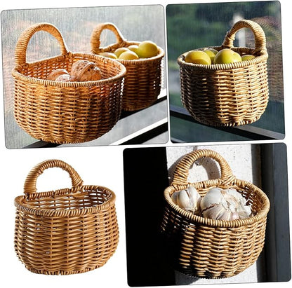 Unomor Decorative Woven Garlic and Ginger Storage Basket Wall Mounted Kitchen Organizer High Grade Space Saving Design for Home Decor
