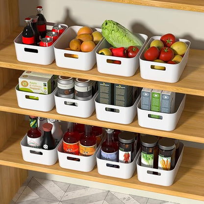 Sadstory Plastic Pantry Organizing Bins, Open Home Organizer Baskets, 12 Packs