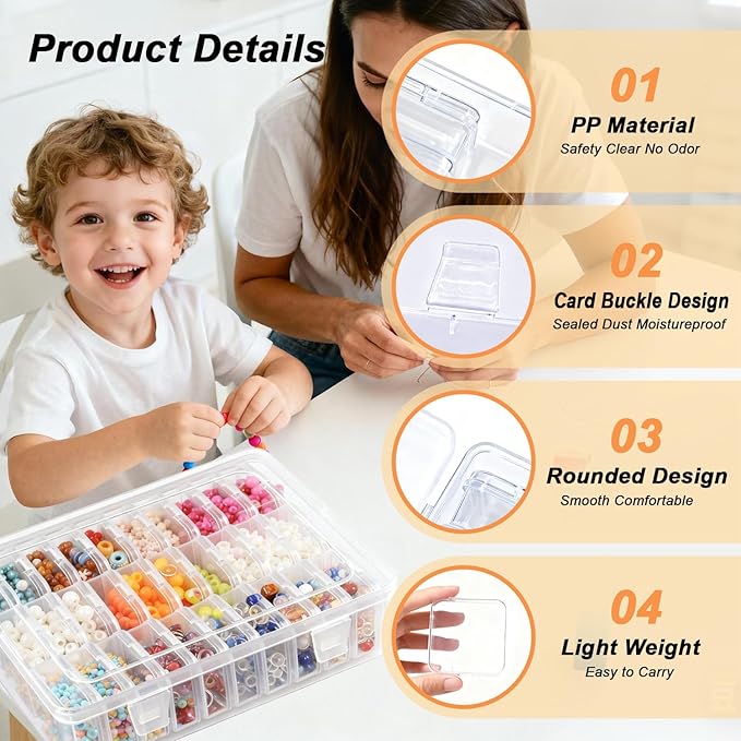 Bead Organizer Box，31Pcs Clear Bead Organizers and Storage Mini Rectangle Plastic Containers, Ideal for DIY Jewelry, Bracelet Making, Nail Art & Small Craft Parts