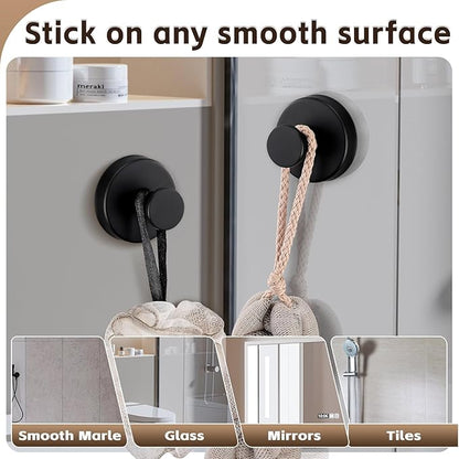 Supopular Reusable Heavy Duty Suction Cup Hooks for Kitchen/Bathroom/Shower - Wet-Proof Hooks for Towels, Robes, Loofah&Wreaths/No Drill Mounting on Glass, Tile, Metal (2, Matte Black)