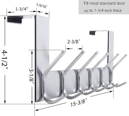 WEBI Over The Door Hooks Door Hanger:Over The Door Towel Rack with 6 Hooks for Hanging,Door Coat Hanger Towel Hanger Over Door Coat Rack for Towels,Clothes,Silver,2 Packs
