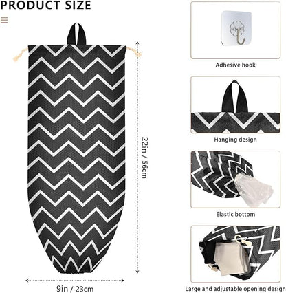 2 PCS Plastic Bag Holder Wall Mount Grocery Bag Holder Shopping Bag Trash Bag Storage Organizer Dispenser for Kitchen Closet 22 x 9 Inch Black and White Zigzag
