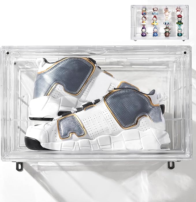 STAHMFOVER Clear Shoe Box Stackable Plastic Sneaker Box Container, Magnetic Side Open Shoe Organizer and Shoes Storage Case, Full Transparent Versatile Display Case（CLEAR 1 Pack-Floating）