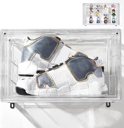 STAHMFOVER Clear Shoe Box Stackable Plastic Sneaker Box Container, Magnetic Side Open Shoe Organizer and Shoes Storage Case, Full Transparent Versatile Display Case（CLEAR 1 Pack-Floating）