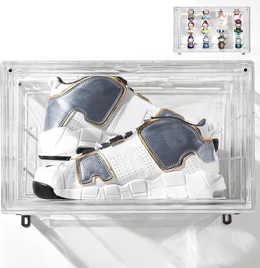 STAHMFOVER Clear Shoe Box Stackable Plastic Sneaker Box Container, Magnetic Side Open Shoe Organizer and Shoes Storage Case, Full Transparent Versatile Display Case（CLEAR 1 Pack-Floating）