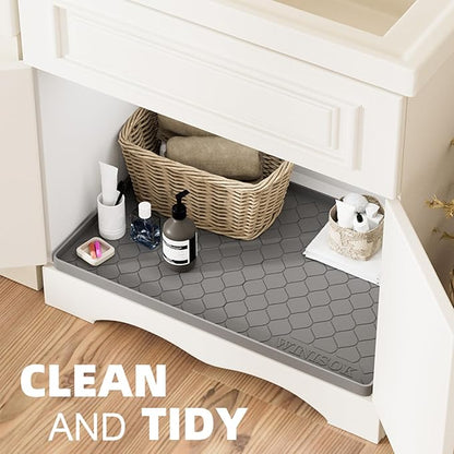 Silicone Under Sink Mat 34" x 19", kitchen Essentials and Gadgets, Shelf liner and Cabinet Protector, Home Organizers and Storage, Waterproof Bathroom Tray