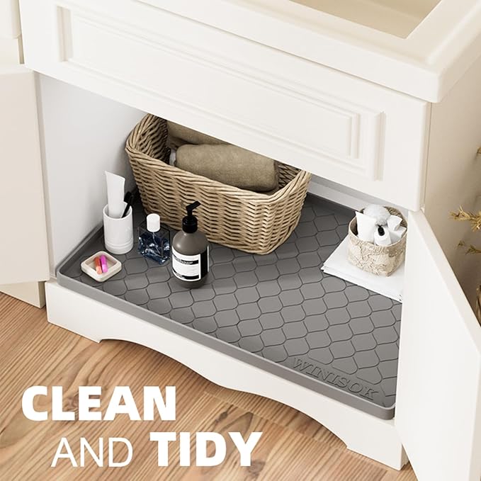 Silicone Under Sink Mat 22" x 19", kitchen Essentials and Gadgets, Shelf liner and Cabinet Protector, Home Organizers and Storage, Waterproof Bathroom Tray