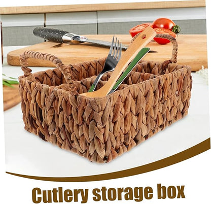 Elegant Woven Straw Basket Storage and Organization for Snacks and Cutlery