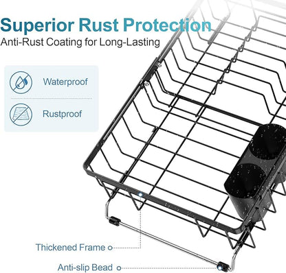 iSPECLE Over Sink Dish Drying Rack - Expandable Capacity Dish Rack for Kitchen Counter, Fits Any Sink Type, 12"~16.9" L x 11.8" W, Black
