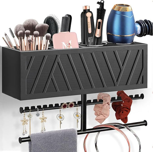 Ronjnndc Rustic Hair Dryer Holder Wall Mounted,Hair Styling Tools & Accessories Organizer,Bathroom Supplies & hot Tools vanities Organizer Caddy,for Storage Flat Iron,Blow Dryer,Curling Iron,Towel