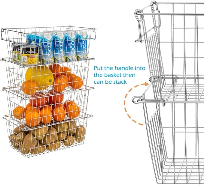 SANNO Freezer Organizer Bins, Stackable Chest Freezer Organizer, Pantry Storage Bins Cubby Bins for Food,Pantry Snack, Vegetable, Potato, Onion,8