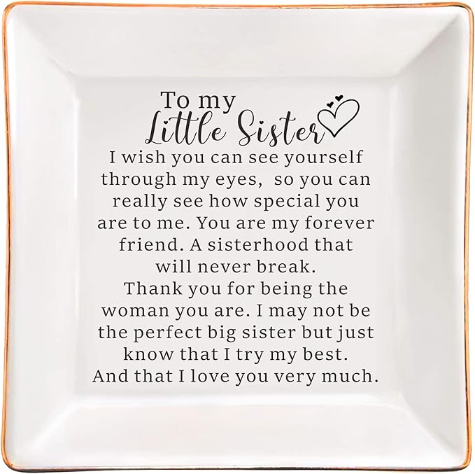 AZVAUUY Sisters Gifts from Sister, Little Sister Birthday Gifts Mother's Day Valentines Christmas Gift for Sister from Sister, Little sister Gifts Trinket Jewelry Dish