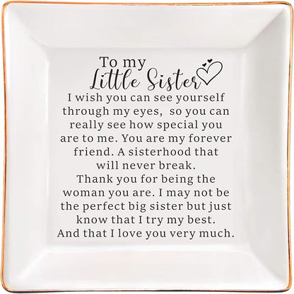 AZVAUUY Sisters Gifts from Sister, Little Sister Birthday Gifts Mother's Day Valentines Christmas Gift for Sister from Sister, Little sister Gifts Trinket Jewelry Dish