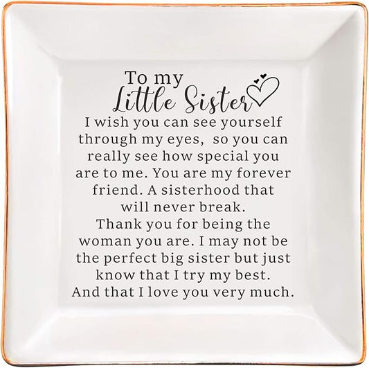 AZVAUUY Sisters Gifts from Sister, Little Sister Birthday Gifts Mother's Day Valentines Christmas Gift for Sister from Sister, Little sister Gifts Trinket Jewelry Dish