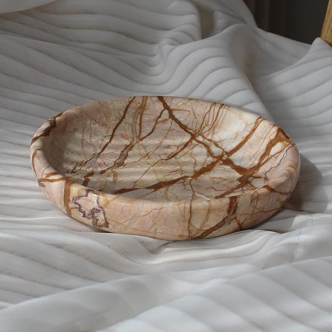 Nawgnail Natural Travertine Marble Jewelry Dish 5.5", Trinket Dish for Ring Earring, Gift for Woman Daugther(Pink Marble)