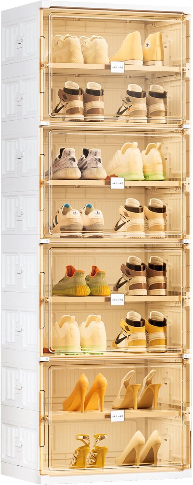 JEKO&JEKO 8-Tier Foldable Shoe Storage Box with Magnetic Doors, Large Stackable Shoe Organizer Cabinet for Entryway (White)