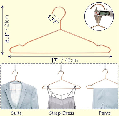 Amber Home 20 Pack 17" Rose Gold Strong Metal Hanger, Copper Clothes Hangers, Heavy Duty Coat Hangers, Standard Suit Hangers for Jacket, Shirt, Dress (Copper, 20)