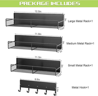 4 Pack Magnetic Shelves for Washing Machine, Heavy-Duty Magnetic Laundry Organizer with Hooks, Washing Machine Shelf for Refrigerator, Metal Storage Baskets, Closet & Laundry Room Organization(Black)